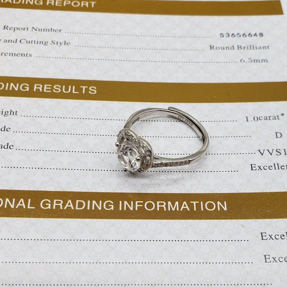 1 Carat Moissanite Heart Shaped Ring 925 Sterling Silver (RESIZABLE RING) - Picture 3 of 4